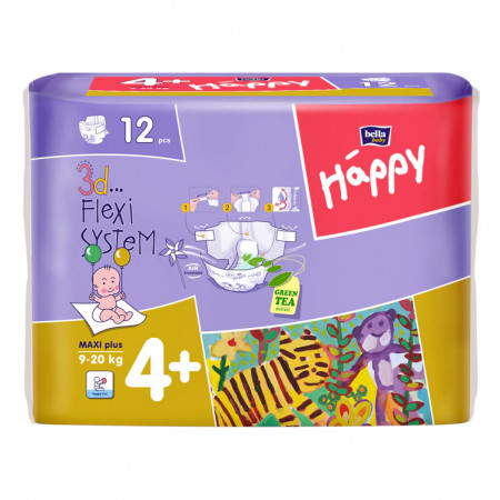 Scutece Happy Maxi Plus, 12 buc