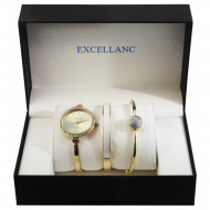 Set cadou ceas dama cu curea metalica in combinatie cu bratari la moda, Auriu, Excellanc, PM1800200-0043