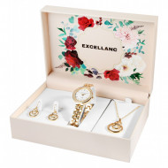 Set cadou, ceas dama, Excellanc, Auriu, colier cu pandativ, 1 pereche cercei, Excellanc, PM1800230-002