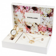 Set cadou, ceas dama, Excellanc, Gold Auriu Sublim Fit Utopia, colier dublu cu pandative si 1 pereche cercei dama Excellanc