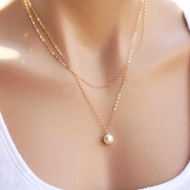 Colier auriu dublu cu perla, COL168