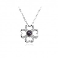 Lantisor Dama Heart Flower "Te iubesc" 100 de limbi - argintiu COL155