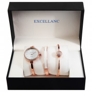 Set cadou ceas dama cu curea metalica in combinatie cu bratari la moda, Roze, Excellanc, PM1800200-0053