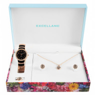 Set cadou, ceas dama, Excellanc, Roze, colier cu pandativ, 1 pereche cercei, inel dama Excellanc, PM1800222-005