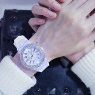 Ceas Dama Led, Quartz, afisaj Analog cu Lumina Multicolora, 42 mm, Alb, LD095-V1