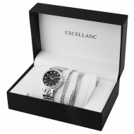 Set cadou ceas dama cu curea metalica in combinatie cu 2 bratari la moda, Argintiu, Excellanc, PM1800218-004