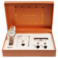 Set cadou, ceas dama, Excellanc, colier cu pandativ, 1 pereche cercei, 1 bratara si 1 inel Excellanc,