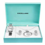 Set cadou, ceas dama, Excellanc, Argintiu, colier cu pandativ, 1 pereche cercei,Excellanc