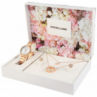Set cadou, ceas dama, Excellanc, Gold Auriu Sublim Fit Utopia, colier dublu cu pandative si 1 pereche cercei dama Excellanc