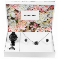 Set cadou, ceas dama, Excellanc, Negru Sublim Fit Utopia, colier cu pandativ, 1 pereche cercei, inel dama Excellanc