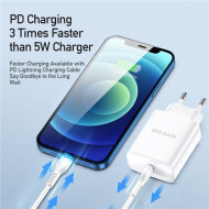 Wall charger Dux Ducis C60 - Tip C - PD QC 3.0 20W 3A cu Tip C to Lightning cablu alb