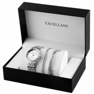 Set cadou ceas dama cu curea metalica in combinatie cu 2 bratari la moda, Argintiu, Excellanc, PM1800218-003