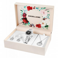 Set cadou, ceas dama, Excellanc, Argintiu, colier cu pandativ, 1 pereche cercei, Excellanc, PM1800230-006