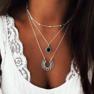 Colier argintiu triplu, Boho, COL159