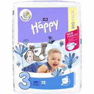 Scutece Happy Midi 3, 5-9 kg Big Pack, 72 buc