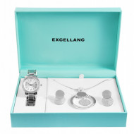 Set cadou, ceas dama, Excellanc, Argintiu, colier cu pandativ, 1 pereche cercei,Excellanc