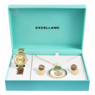 Set cadou, ceas dama, Excellanc, Auriu, colier cu pandativ, 1 pereche cercei,Excellanc