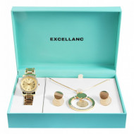 Set cadou, ceas dama, Excellanc, Auriu, colier cu pandativ, 1 pereche cercei,Excellanc