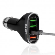 Ldnio Car charger C701Q - 4xUSB - 4,2A QC 3.0 + USB to Lightning cablu negru