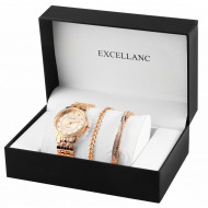Set cadou ceas dama cu curea metalica in combinatie cu 2 bratari la moda, Roze, Excellanc, PM1800218-001