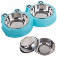 Castron dublu in forma de broasca pentru catei si pisici cu boluri din inox detasabile, PM19108_N3