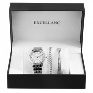 Set cadou ceas dama cu curea metalica in combinatie cu 2 bratari la moda, Argintiu, Excellanc, PM1800218-003