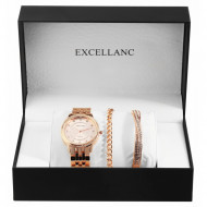 Set cadou ceas dama cu curea metalica in combinatie cu 2 bratari la moda, Roze, Excellanc, PM1800218-001