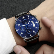 Ceas fashion barbatesc Cuena, Quartz, Analog, 44 mm, Negru Albastru