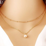 Colier auriu dublu cu perla, COL168