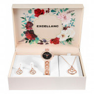 Set cadou, ceas dama, Excellanc, Roze, colier cu pandativ, 1 pereche cercei, Excellanc, PM1800230-005