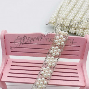 Banda termoadeziva cu perle si strasuri, cca 1.5cm, (la metru) Cod:2541