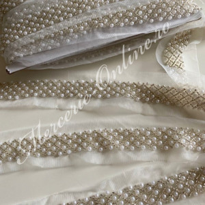 Banda pasmanterie perle si margele, cca 2.3cm (la metru) Cod:1990
