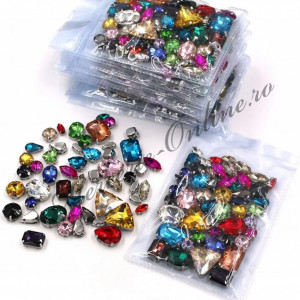 Pietre de cusut sticla cu suport metalic, Mix Colors, (50bucati/pachet) Cod:2299