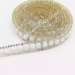 Banda termoadeziva perle si strasuri, cca 1cm (la metru) Cod:2398