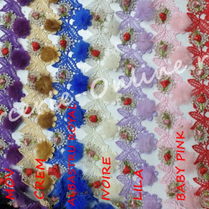 Dantela flori cu puf, cca 6cm (la metru) Cod:1209