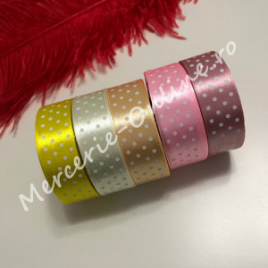 Panglica satin cu buline, latime 2.5cm, (23metri/rola) Cod:1244