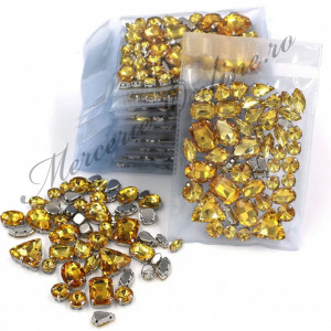 Pietre de cusut sticla cu suport metalic, Topaz, (50bucati/pachet) Cod:2435