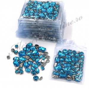 Pietre de cusut sticla cu suport metalic, Aquamarine, (50bucati/pachet) Cod:2431