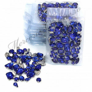 Pietre de cusut sticla cu suport metalic, Royal Blue, (50bucati/pachet) Cod:2291