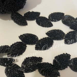 Banda termoadeziva frunze cu margele, cca 3.5cm, (la metru) Cod:2543
