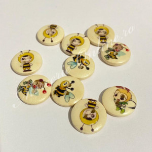 Nasturi Lemn Albinute, 15mm, (10bucati/set) Cod:2276
