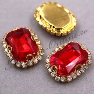 Cristale de cusut sticla, Red, 18x25mm (2bucati/pachet) Cod:2572