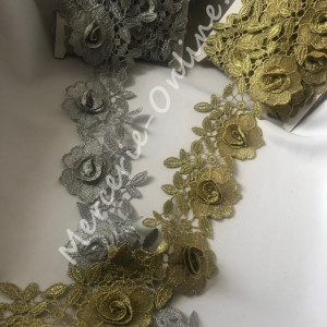 Dantela Flori 3D cu lurex, cca 8cm (la metru) Cod:0814