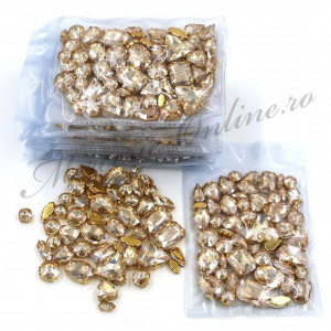 Pietre de cusut sticla cu suport metalic, Champagne, (50bucati/pachet) Cod:2550