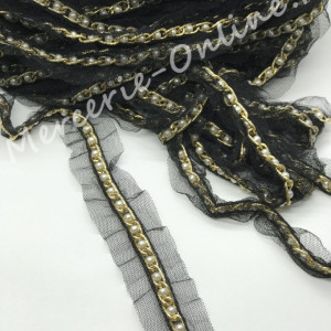 Banda pasmanterie cu lant si perle, cca 1.5cm (la metru) Cod:0696