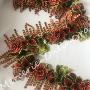 Dantela cu Flori 3D lurex , cca 12cm, mai multe culori disponibile (la metru) Cod:0817