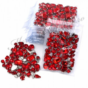Pietre de cusut sticla cu suport metalic, Red, (50bucati/pachet) Cod:2295
