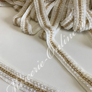 Banda pasmanterie cu perle si lant , cca 3cm de (la metru) Cod:2250