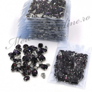 Pietre de cusut sticla cu suport metalic, Deep Purple, (50bucati/pachet) Cod:2626