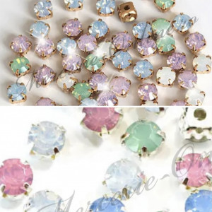 Pietre de cusut sticla cu suport metalic, Mix Colors Opal, 5mm, (100bucati/pachet) Cod:2634